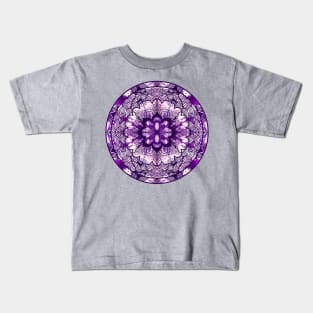 Silver/Purple Paint Pour Mandala Kids T-Shirt